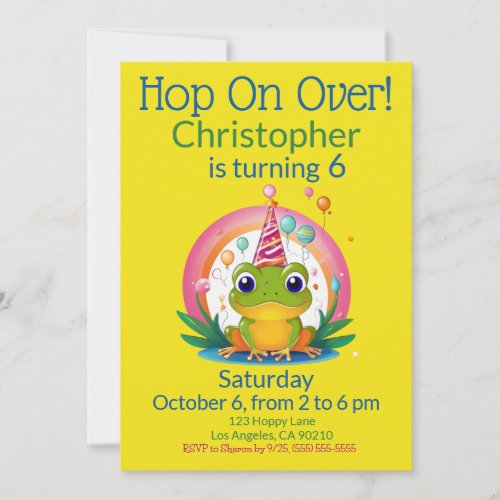 Cute Frog Kids Birthday Invitation