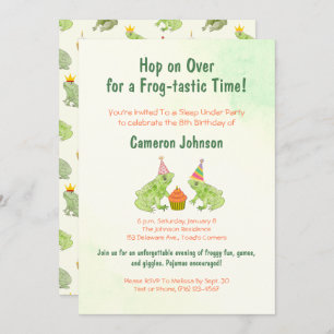 Cute Frog Kids Sleep Under Hand-Drawn Birthday Invitation