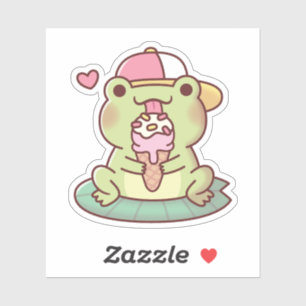 Cute Frog Licking On Ice Cream Sticker