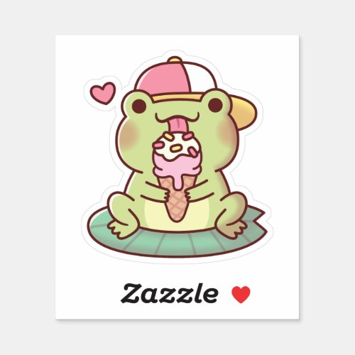 Cute Frog Licking On Ice Cream Sticker