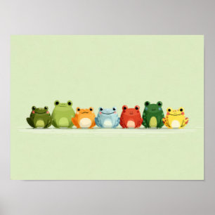 Cute Frog Lineup – Colorful Kawaii Animal Art Poster