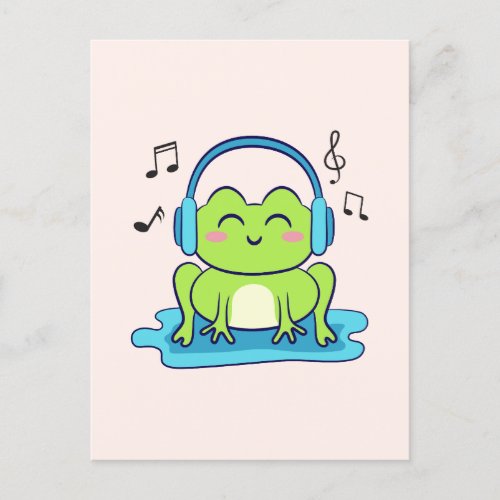 Cute Frog Listening To Music Postcard