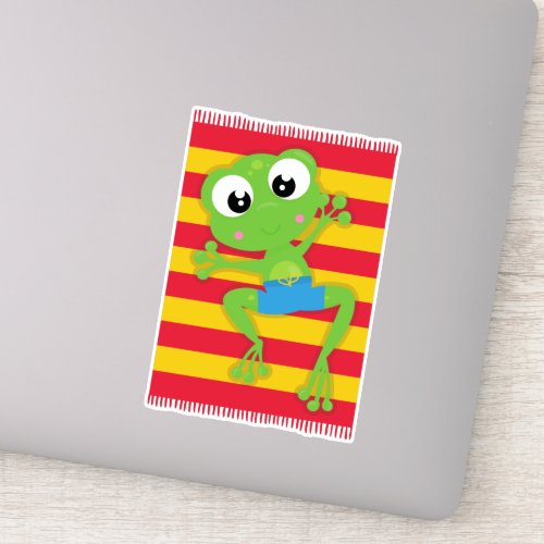 Cute Frog Little Frog Green Frog Beach Towel Sticker
