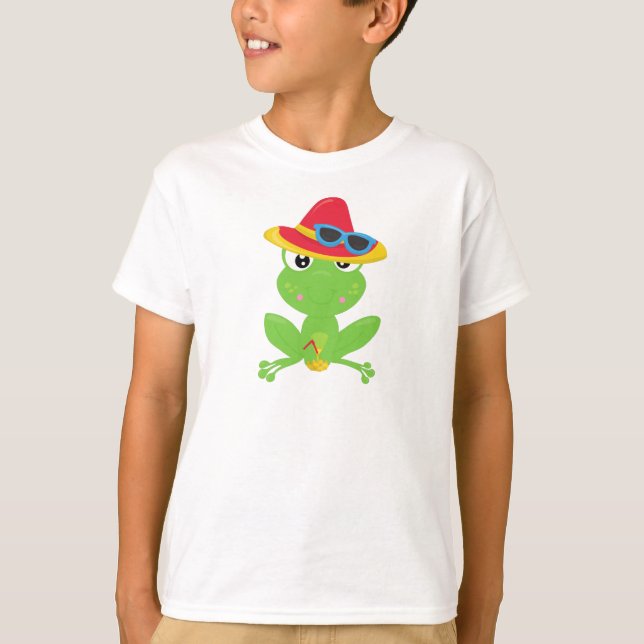 Cute Frog, Little Frog, Green Frog, Sunglasses T-Shirt (Front)