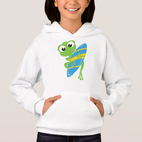 Cute Frog Little Frog Green Frog Surfing Board Hoodie