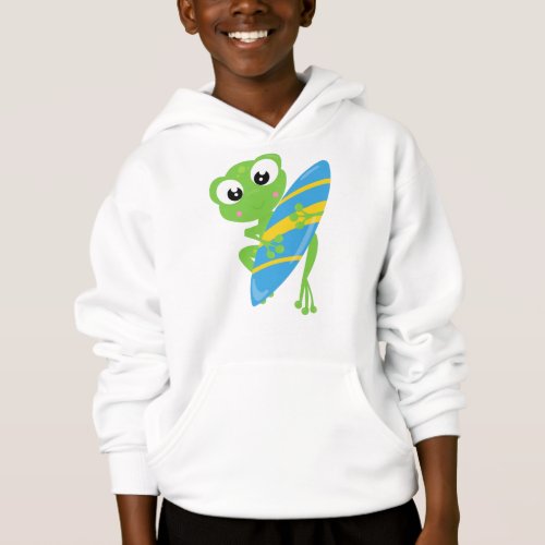 Cute Frog Little Frog Green Frog Surfing Board Hoodie