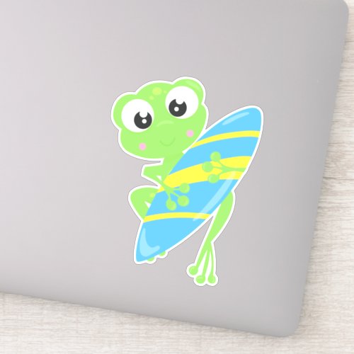 Cute Frog Little Frog Green Frog Surfing Board Sticker