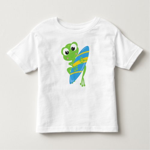 Cute Frog Little Frog Green Frog Surfing Board Toddler T_shirt