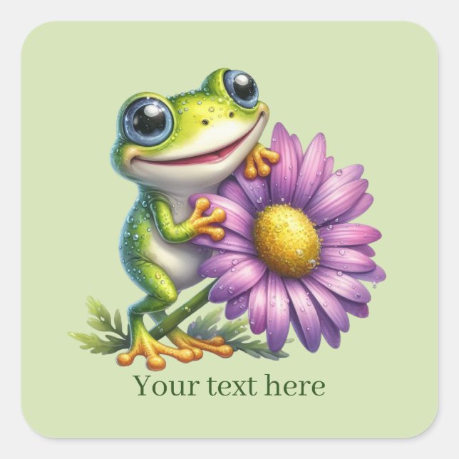 Cute frog lovers customizable  square sticker (Front)