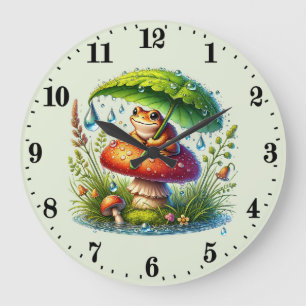 Cute frog lovers mushroom large clock