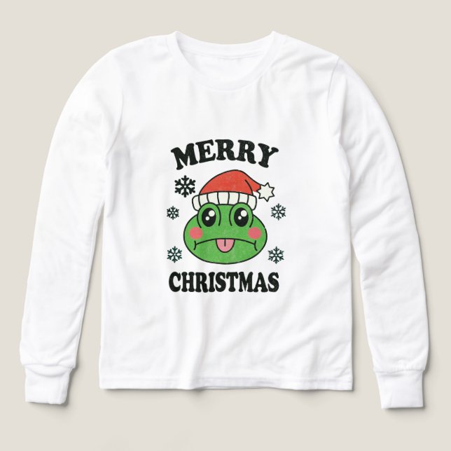 Cute Frog Merry Christmas T-Shirt Tri-Blend Shirts (Design Front)