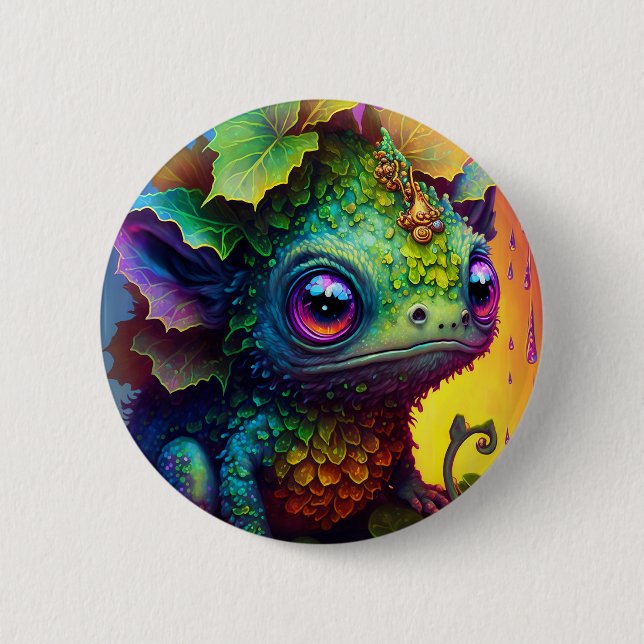 Cute Frog Monster Fantasy Art Button (Front)