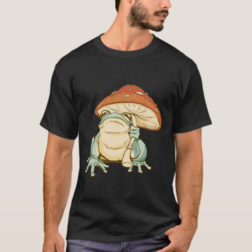 Cute Frog Mushroom Hat Cottagecore Aesthetic Illus T_Shirt