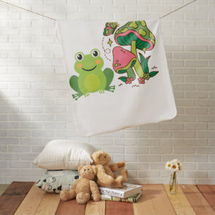 cute frog, mushrooms and butterfly baby blanket