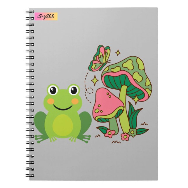 cute frog, mushrooms and butterfly notebook (Front)