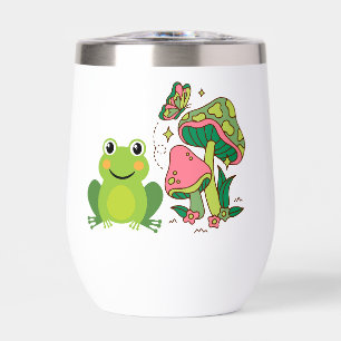cute frog, mushrooms and butterfly thermal wine tumbler