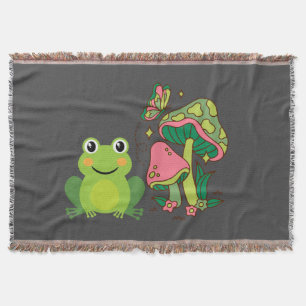 cute frog, mushrooms and butterfly throw blanket