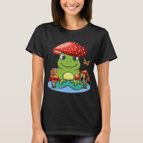 Cute Frog Mushrooms Hat Snail Butterfly T_Shirt