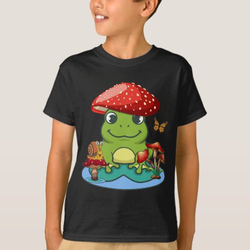 Cute Frog Mushrooms Hat Snail Butterfly T_Shirt