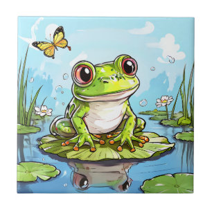 Cute Frog on a Lily Pad Cute Personalized Ceramic Tile
