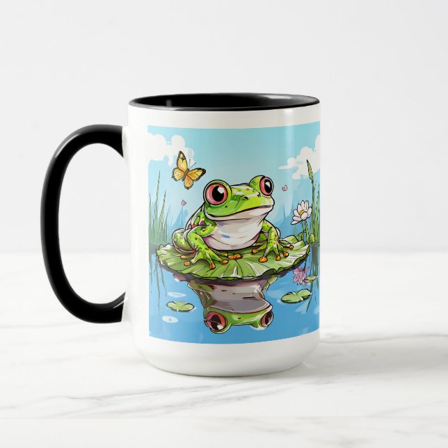 Cute Frog on a Lily Pad Cute Personalized Mug (Left)
