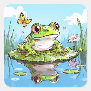 Cute Frog on a Lily Pad Cute Square Sticker