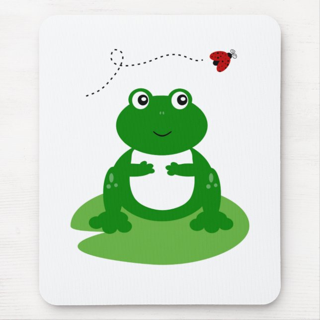 Cute Frog On Lily Pad with Ladybug Illustration Mouse Pad (Front)
