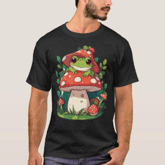 Cute Frog On Mushroom Cartoon Aesthetic T-Shirt