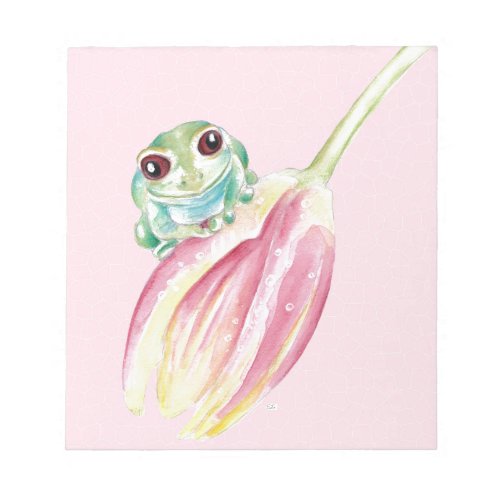 Cute Frog On Pink Notepad