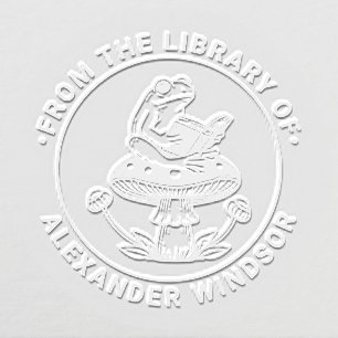 Cute Frog on Toadstool Reading Library Book Name Embosser