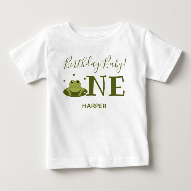 Cute Frog One Name First Birthday Baby T-Shirt (Front)