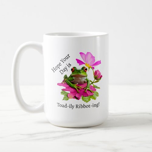  Cute Frog or Toad Pun on Pink Flowers Coffee Mug