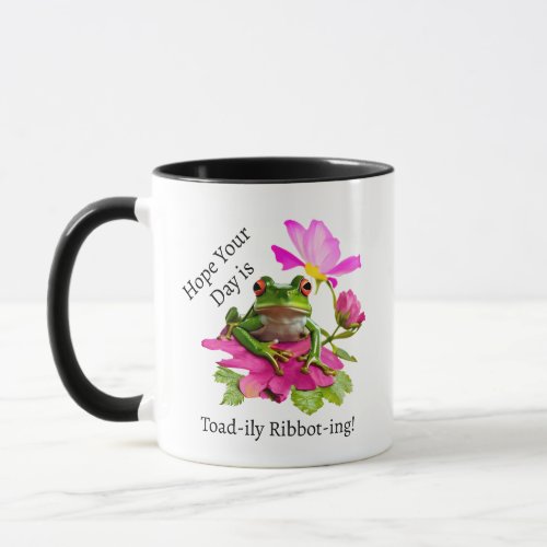  Cute Frog or Toad Pun on Pink Flowers Mug