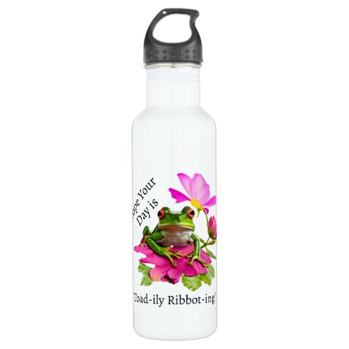  Cute Frog or Toad Pun on Pink Flowers Stainless Steel Water Bottle