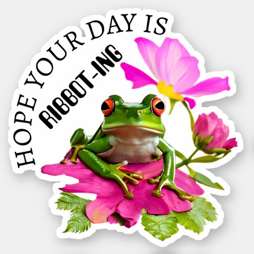  Cute Frog or Toad Pun on Pink Flowers Sticker