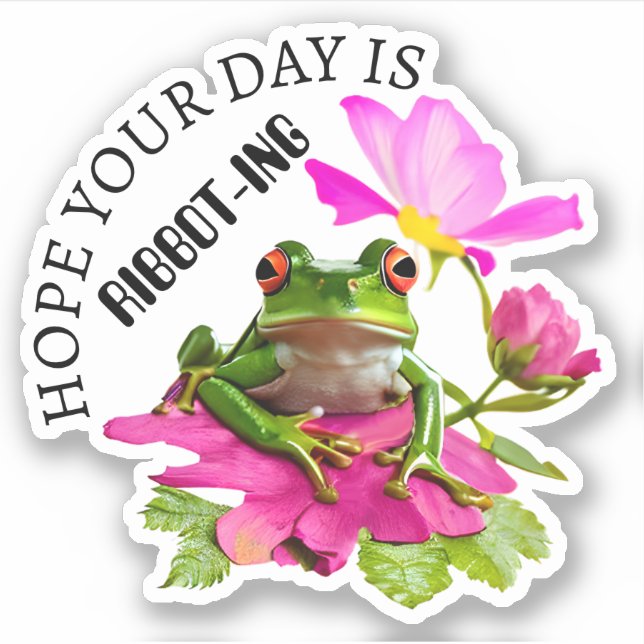  Cute Frog or Toad Pun on Pink Flowers Sticker (Front)