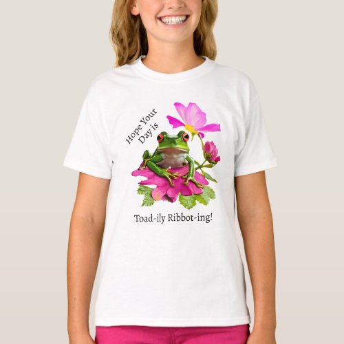  Cute Frog or Toad Pun on Pink Flowers T_Shirt