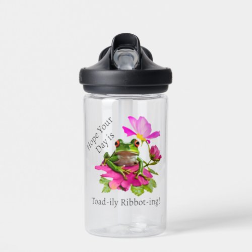  Cute Frog or Toad Pun on Pink Flowers Water Bottle