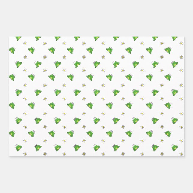 Cute Frog Party Wrapping Paper Sheets - Set of 3 (Front)