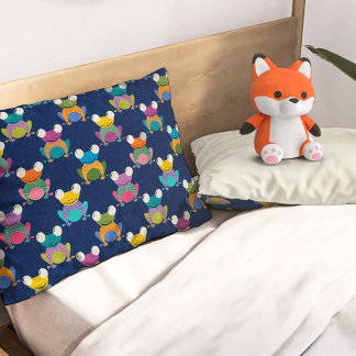 Cute Frog Pattern on Blue Pillow Case
