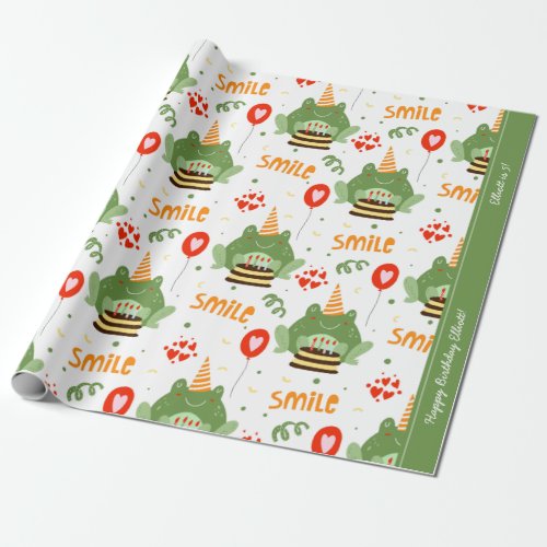 Cute Frog Pattern with Smile Text Happy Birthday Wrapping Paper