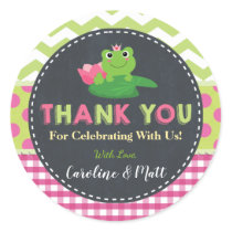 Cute Frog Pink Green Baby Shower Thank You Favor Classic Round Sticker