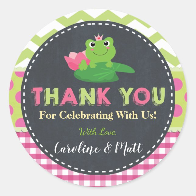 Cute Frog Pink Green Baby Shower Thank You Favor Classic Round Sticker (Front)