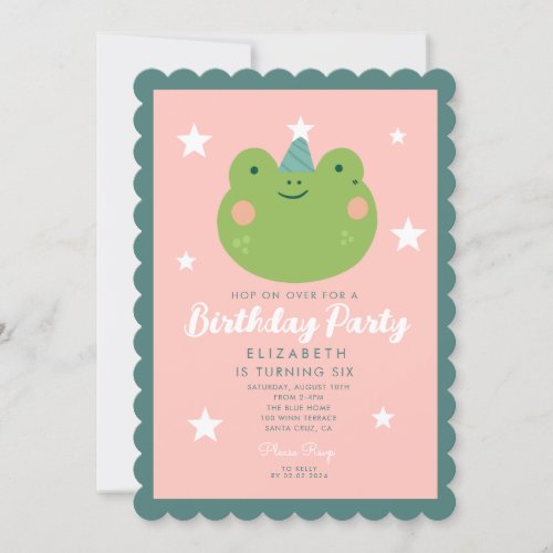 Cute Frog Pink Green Purple Stars Birthday  Invitation