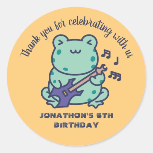 Cute Frog Play Guitar Kids Birthday Party Classic Round Sticker