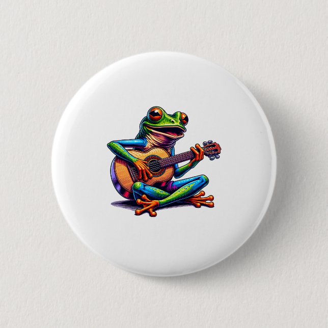 Cute Frog Playing A Guitar Dont Worry Be Hoppy _1  Button (Front)