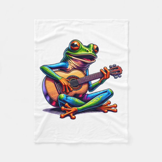 Cute Frog Playing A Guitar Dont Worry Be Hoppy _1  Fleece Blanket (Front)