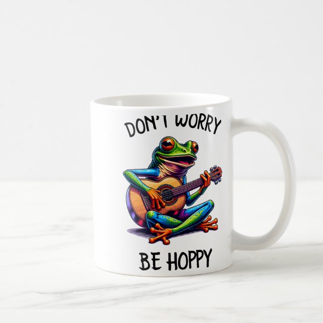 Cute Frog Playing A Guitar Dont Worry Be Hoppy _2  Coffee Mug (Right)