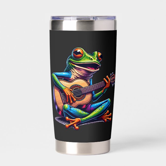 Cute Frog Playing a Guitar Personalized Insulated Tumbler (Front)