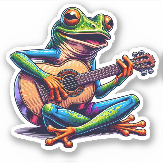 Cute Frog Playing a Guitar Sticker (Front)